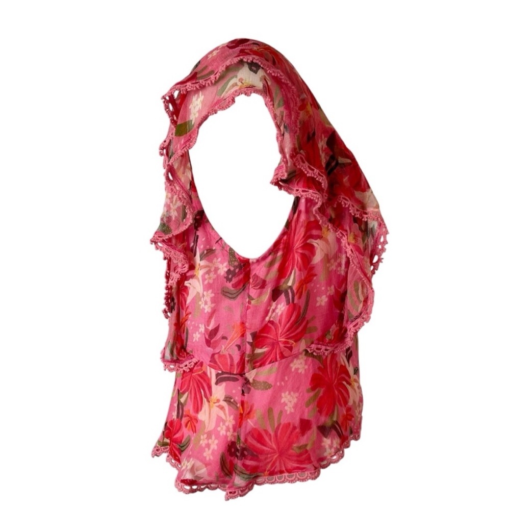 FARM Rio Pink Red Floral Ruffle Square-Neck Blouse - Picture 8 of 15